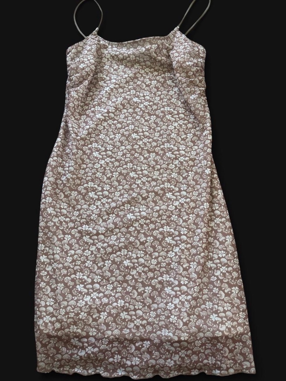 Spaghetti Strap mushroom Slip Dress in Brown and White